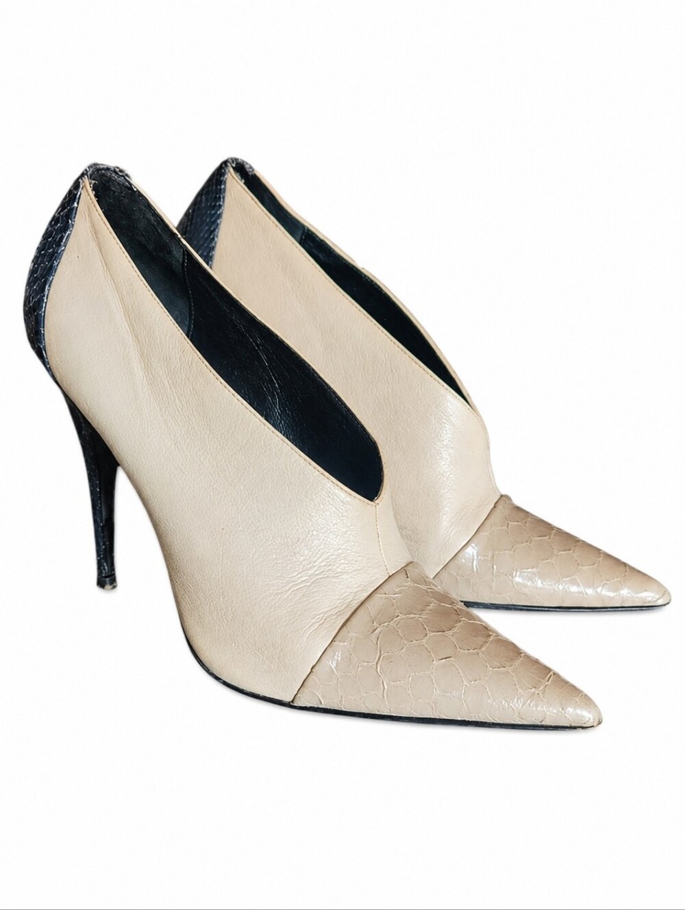 NARCISO RODRIGUEZ | Colorblock Pointed Toe Leather Bootie Pumps EU 38 US 8